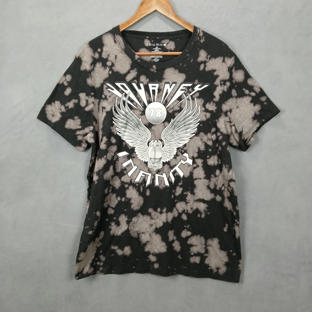 Journey T Shirt Mens Large Black Bleach Tie Dye Cotton‎ Rapper Rock Band Music
